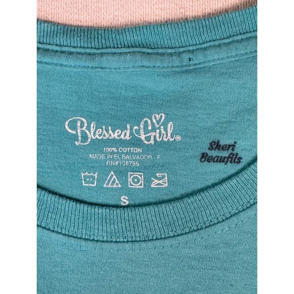 Blessed Girl Graphic Tee Women's Small Teal Never Stop Praying Cotton - Picture 2 of 6